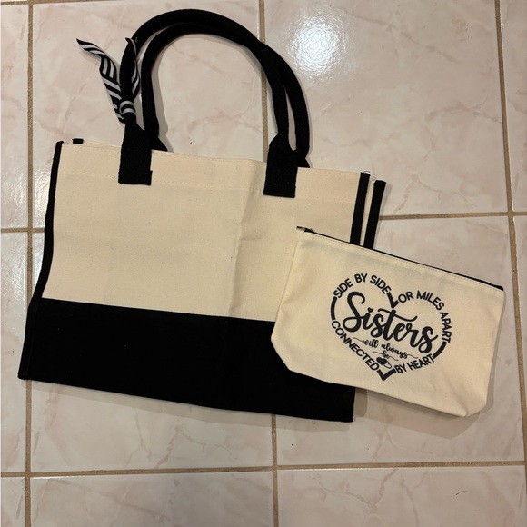 Sisters Floral Canvas Tote Bag Set - Black and Cream - Picture 2 of 13